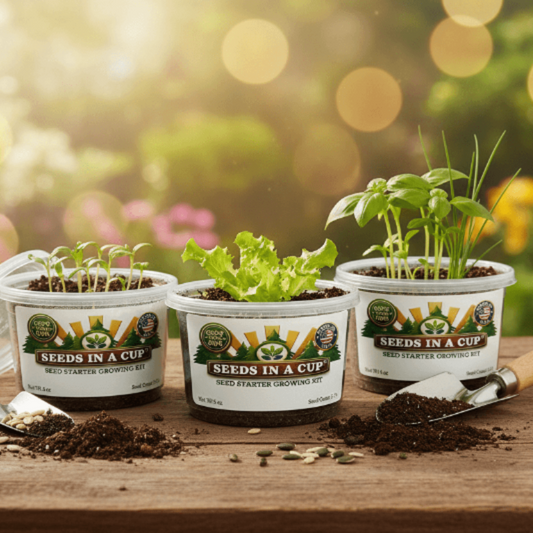 Healthy Oak Tree (Quercus) seedling growing in a Seeds In A Cup recyclable planter. Demonstrates successful germination using real potting soil and non-GMO acorns.
