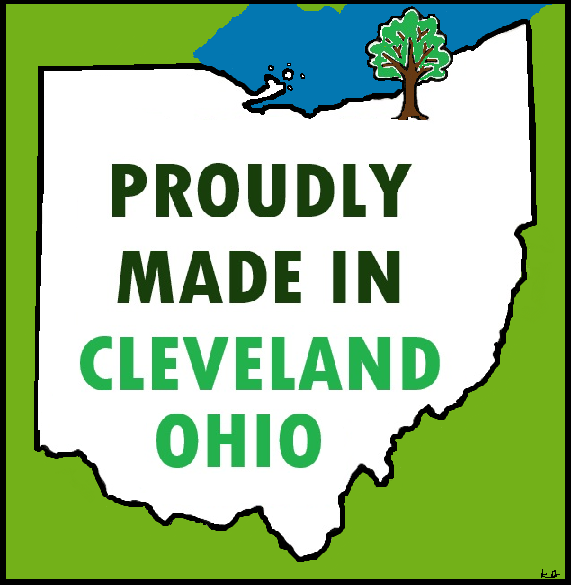 Seeds In A Cup made  a Map of Ohio with 'Proudly Made in Cleveland, Ohio' text on a green background to show off our local made in America roots