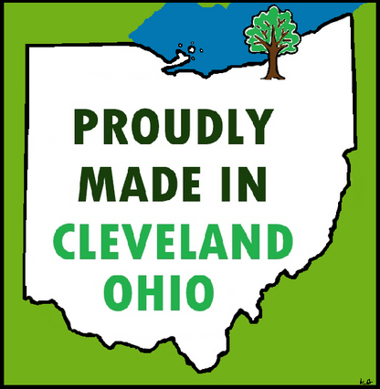 Seeds In A Cup made  a Map of Ohio with 'Proudly Made in Cleveland, Ohio' text on a green background to show off our local made in America roots