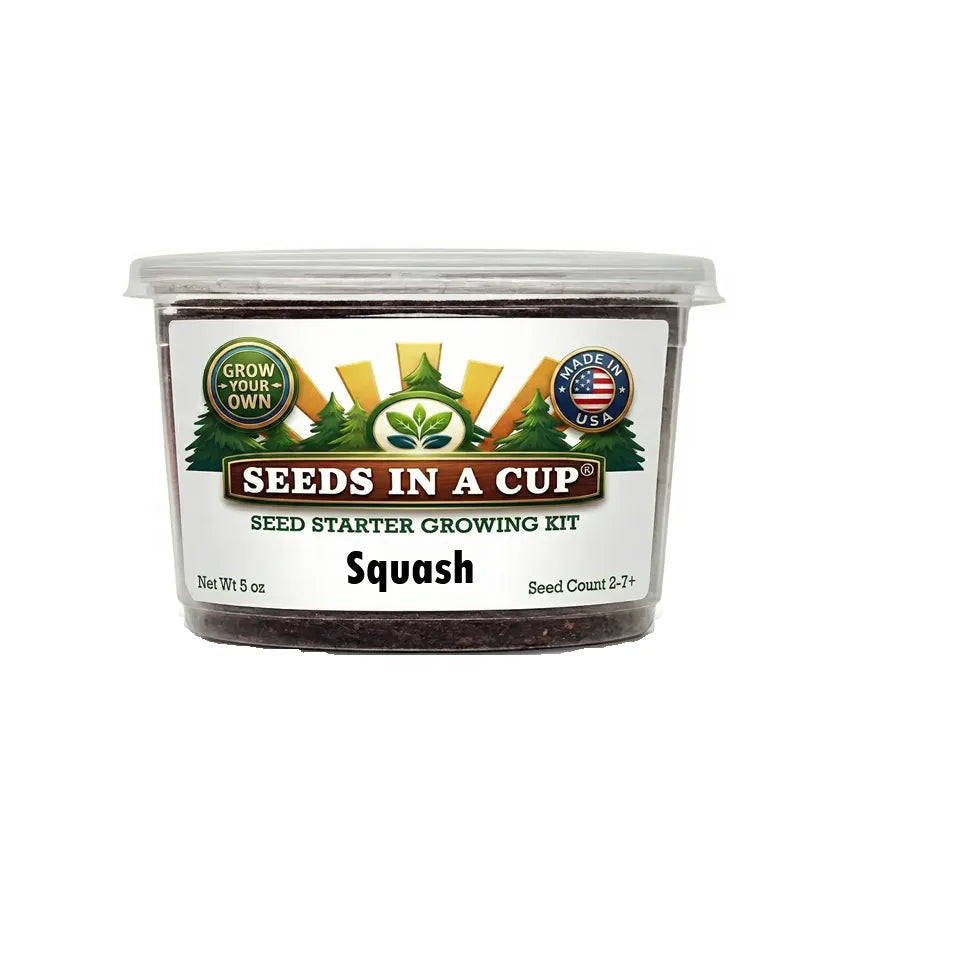 Seeds In A Cup Squash (Cucurbita maxima) Grow Kit - Complete seed starter with recyclable planter, non-GMO seeds, and real potting soil. Hand-assembled in Cleveland, Ohio, USA.