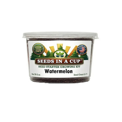 Seeds In A Cup Crimson Sweet Watermelon (Citrullus lanatus) Grow Kit - Complete seed starter with recyclable planter, non-GMO seeds, and real potting soil. Hand-assembled in Cleveland, Ohio, USA.