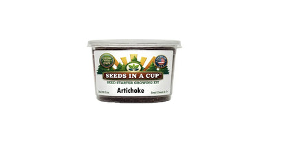 Seeds In A Cup® Artichoke (Cynara scolymus) Grow Kit — complete seed starter with recyclable planter, non-GMO seeds, and real potting soil. Hand-assembled in Cleveland, Ohio, USA.