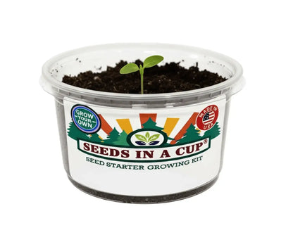 Seeds In A Cup Chives grow kit with all included contents: non-GMO seeds, real loose potting soil, recyclable planter, and step-by-step growing instructions. Made in Cleveland, Ohio.