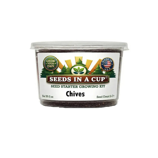 Seeds In A Cup Chives (Allium schoenoprasum) Grow Kit - Complete seed starter with recyclable planter, non-GMO seeds, and real potting soil. Hand-assembled in Cleveland, Ohio, USA.