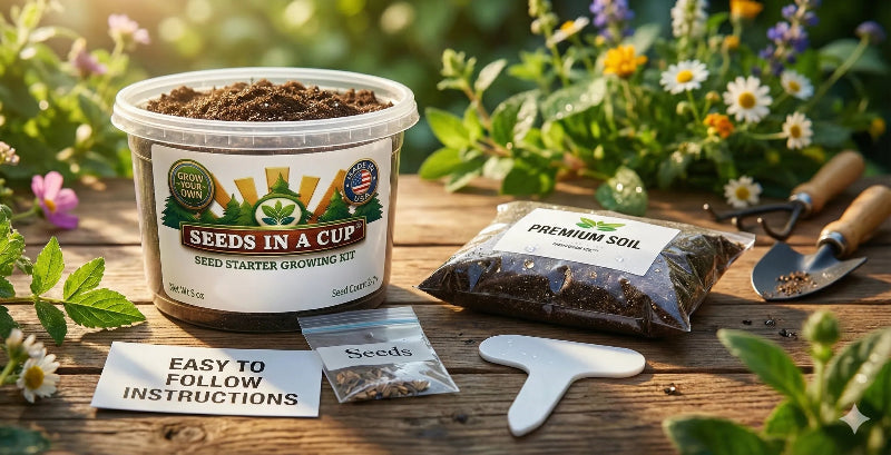 How to plant Cantaloupe (Cucumis melo var. cantalupensis) seeds: Step-by-step seed starting process using the Seeds In A Cup grow kit with real soil and moisture-retaining lid.