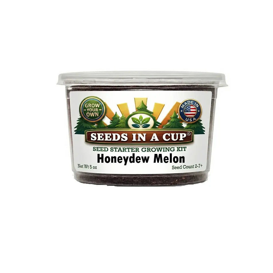 Seeds In A Cup Honeydew Melon (Cucumis melo var. inodorus) Grow Kit - Complete seed starter with recyclable planter, non-GMO seeds, and real potting soil. Hand-assembled in Cleveland, Ohio, USA.