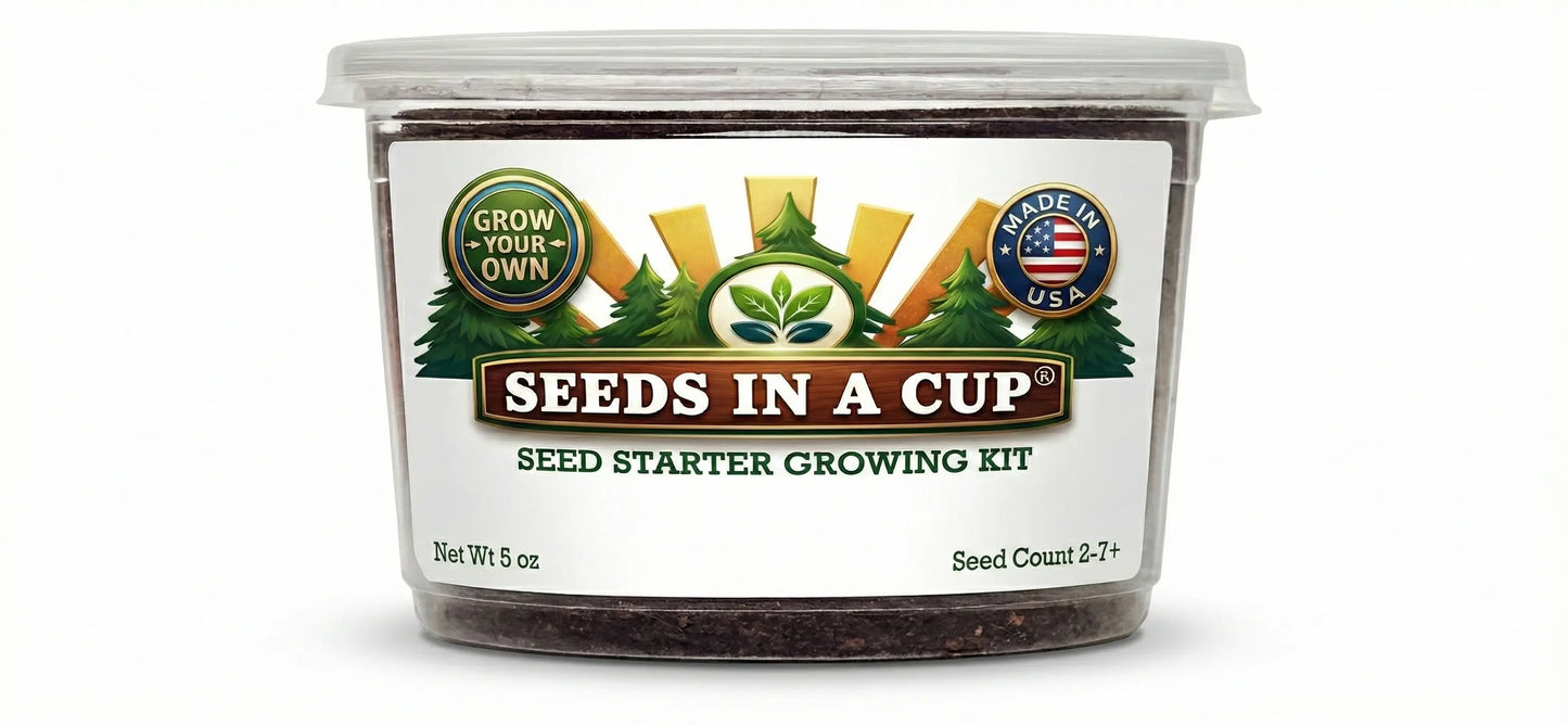 Jalapeno Pepper (Capsicum annuum) seed starter kit contents: premium non-GMO seeds, nutrient-rich loose potting soil, and recyclable planter with humidity lid by Seeds In A Cup - Made in USA.