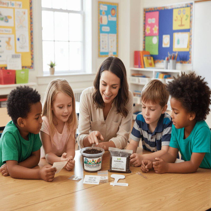 Hands-on STEM gardening: Planting Crepe Myrtle (Lagerstroemia indica) seeds in Seeds In A Cup recyclable planter. Educational seed-to-sprout project for kids and classrooms.