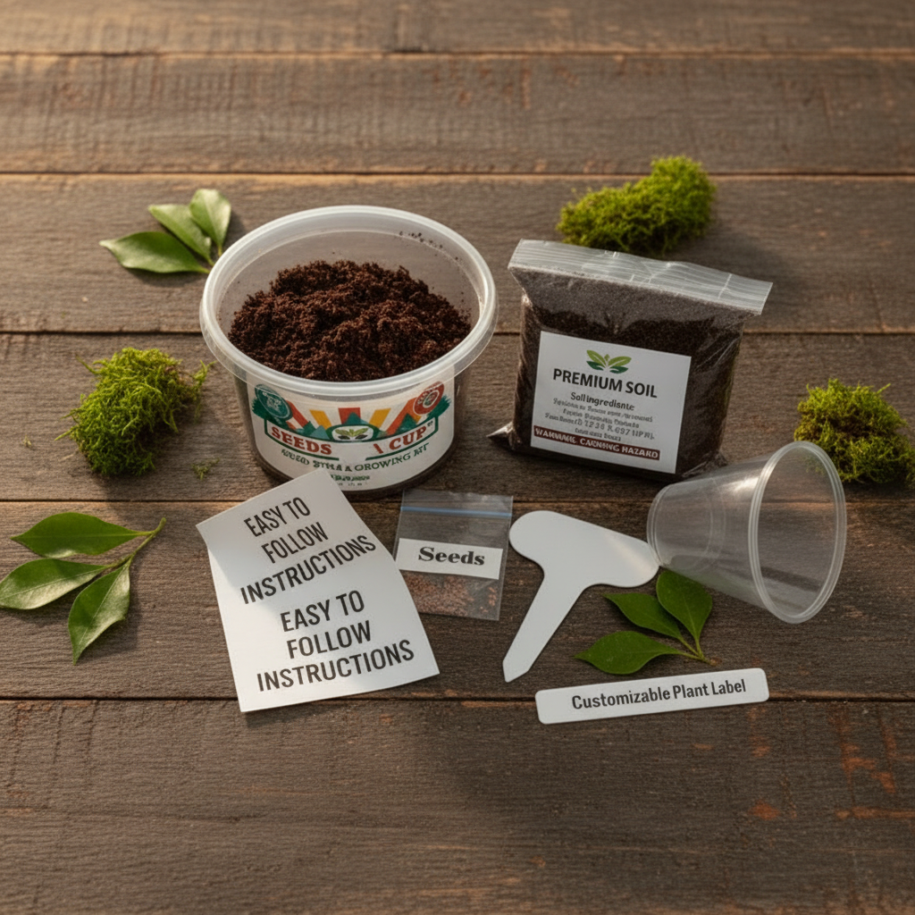 Seeds In A Cup Kit showcasing premium contents that come with successful germinating easy to use growing kit for trees and every plant type 