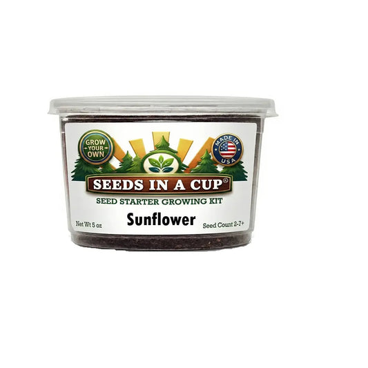 Seeds In A Cup Sunflower (Helianthus annuus) Grow Kit - Complete seed starter with recyclable planter, non-GMO seeds, and real potting soil. Hand-assembled in Cleveland, Ohio, USA.