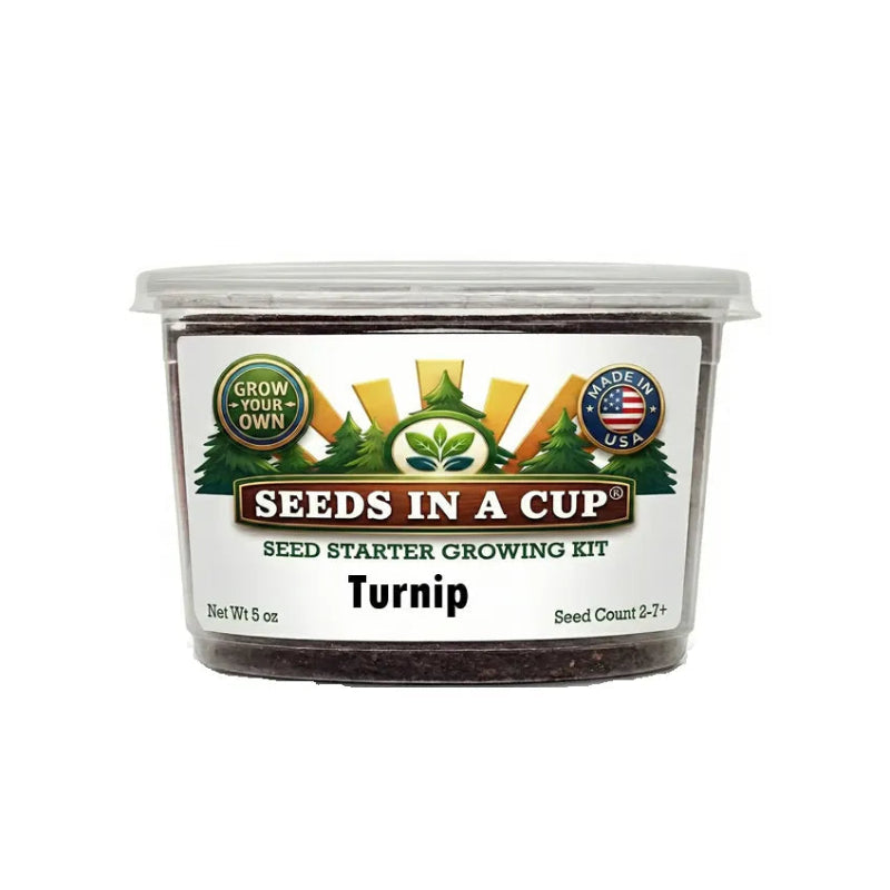 Seeds In A Cup Turnip (Brassica rapa subsp. rapa) Grow Kit - Complete seed starter with recyclable planter, non-GMO seeds, and real potting soil. Hand-assembled in Cleveland, Ohio, USA.